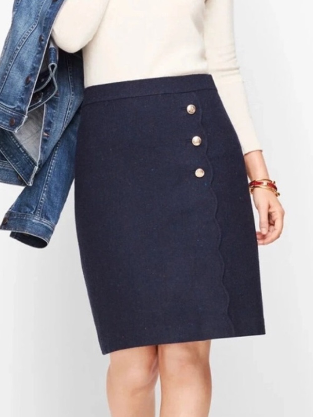 TALBOTS Pencil Skirt Office/Career Wool-Blend Navy Academia Preppy 14W Petite